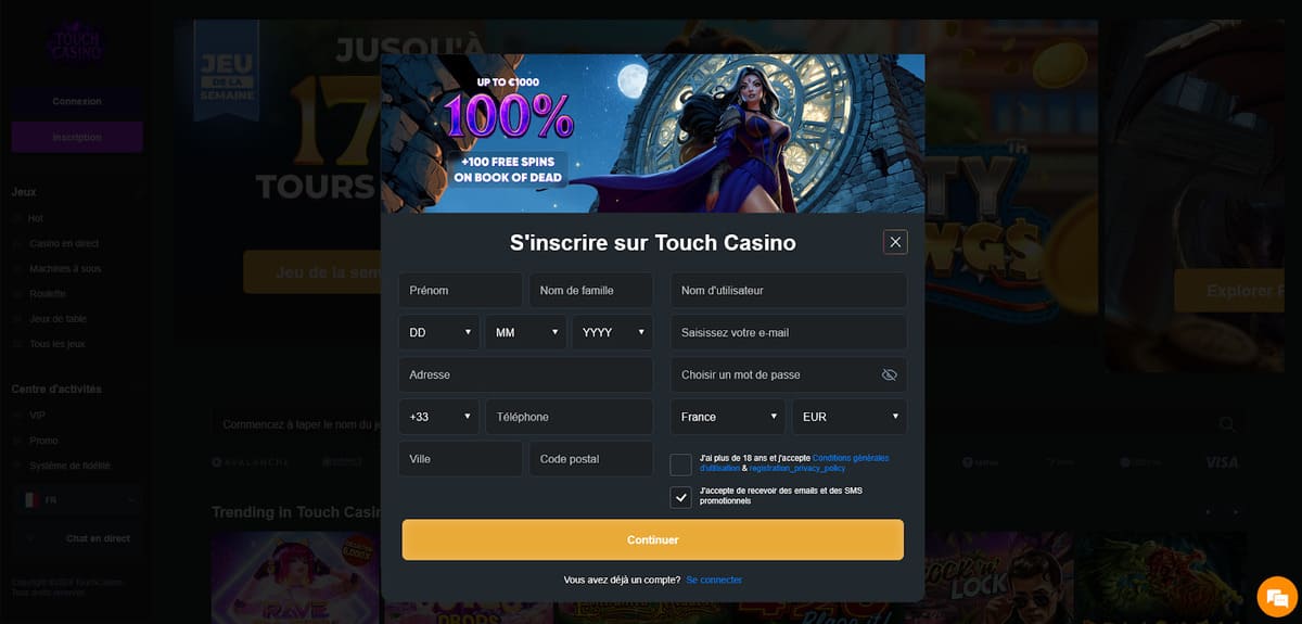 Inscription Touch Casino