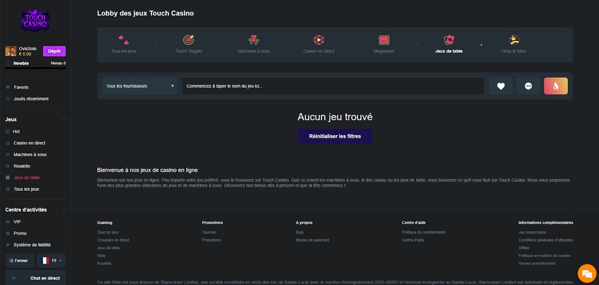 Jeux de table Touch Casino