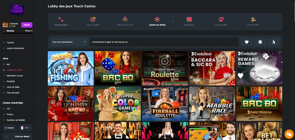 Jeux en direct Touch Casino