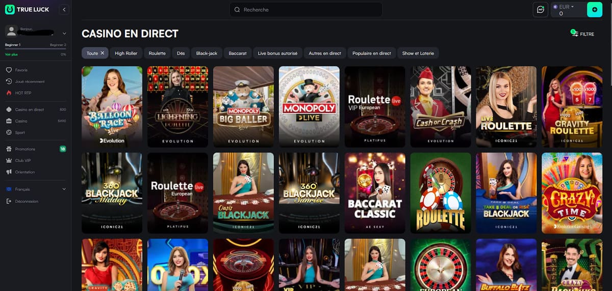 Casino en direct TrueLuck Casino