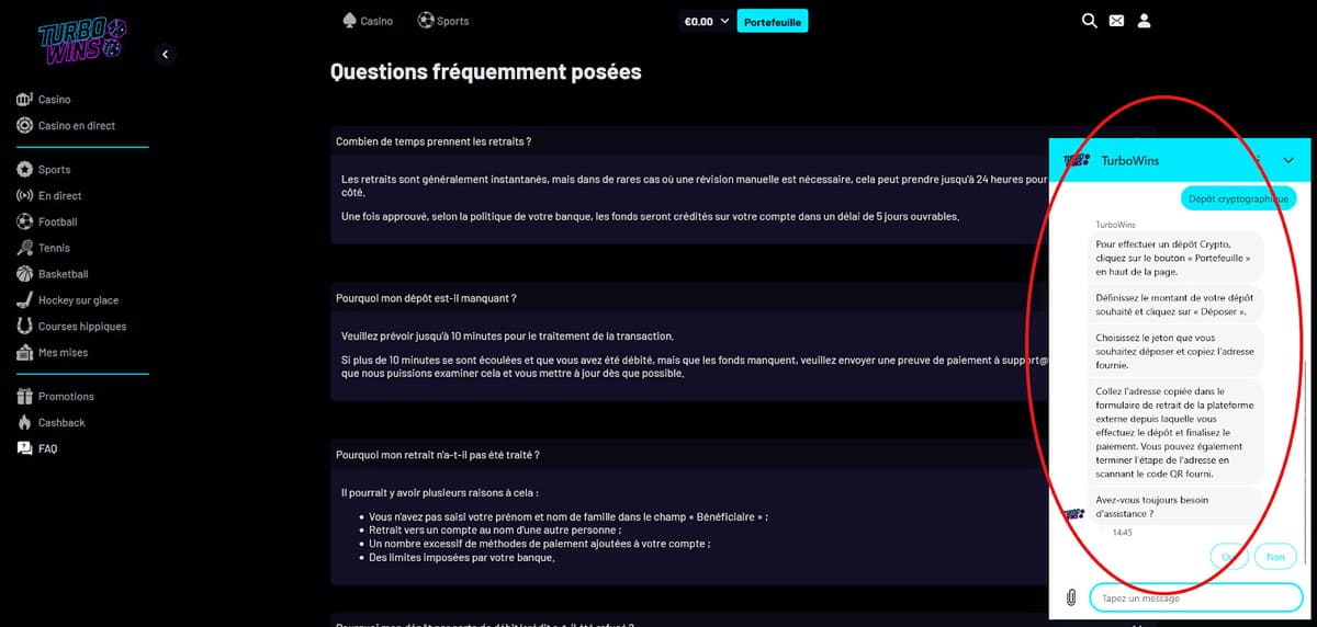 Service client Turbo Wins Casino
