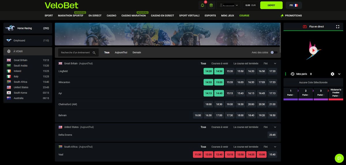 Courses hippiques Velobet Casino