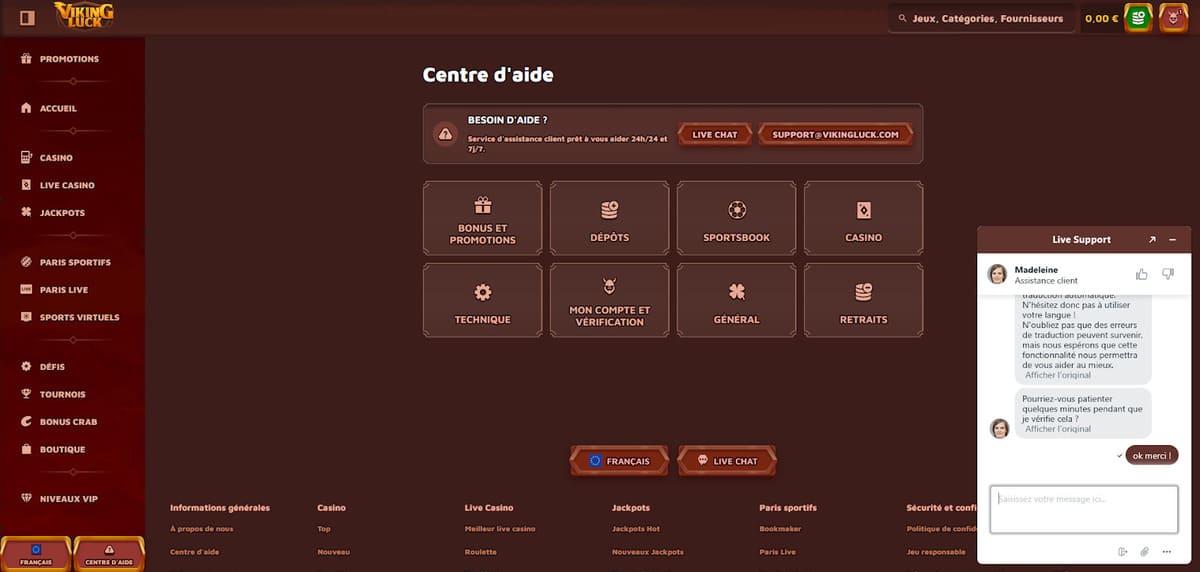 Centre d'aide Viking Luck Casino