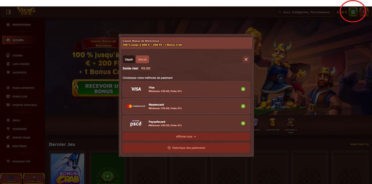 Dépôts Viking Luck Casino