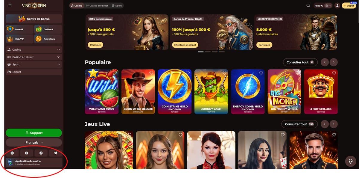 Application Vincispin Casino