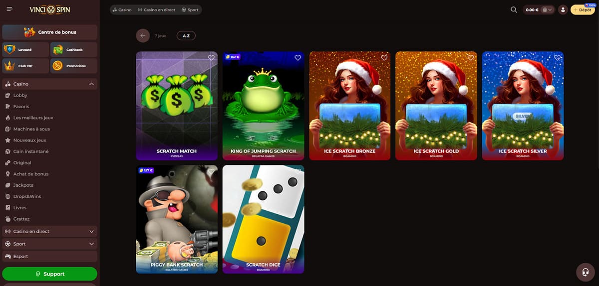 Cartes à gratter Vincispin Casino