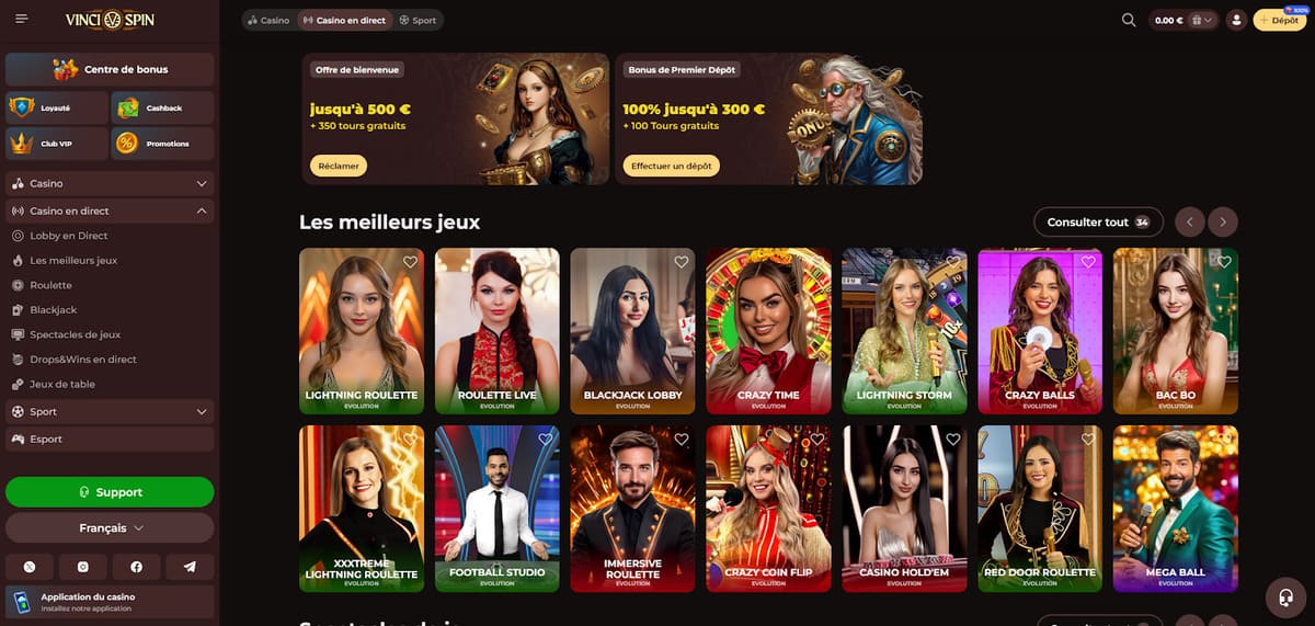 Casino en direct Vincispin Casino