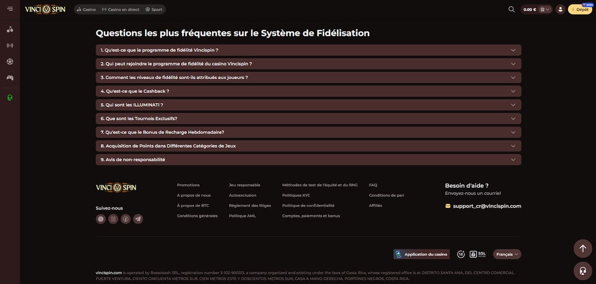 FAQ Vincispin Casino