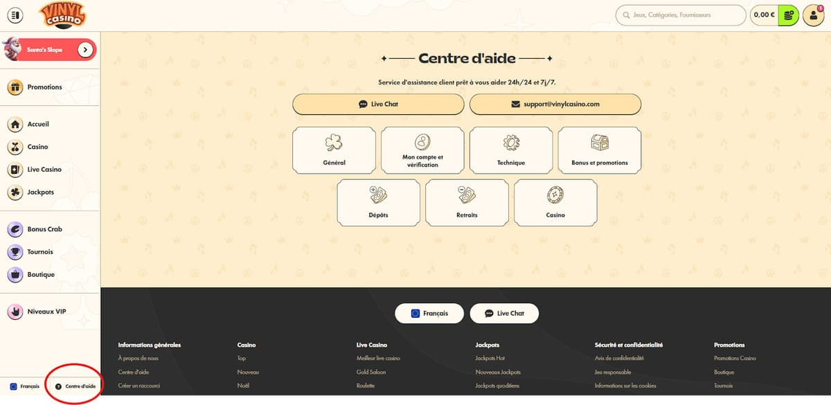 Centre d'aide Vinyl casino