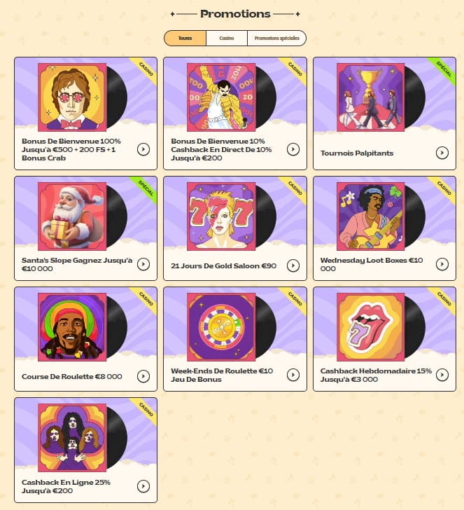 Bonus et promotions Vinyl casino