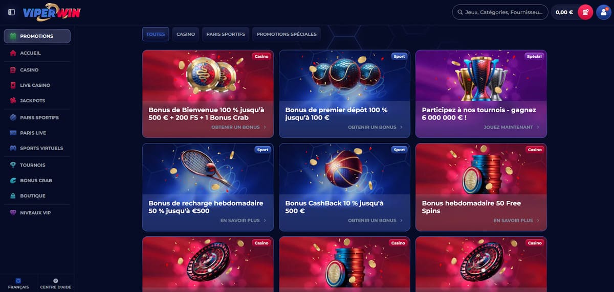 Calendrier promotions ViperWin Casino