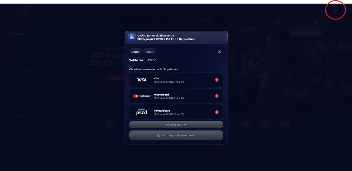 Dépôt ViperWin Casino