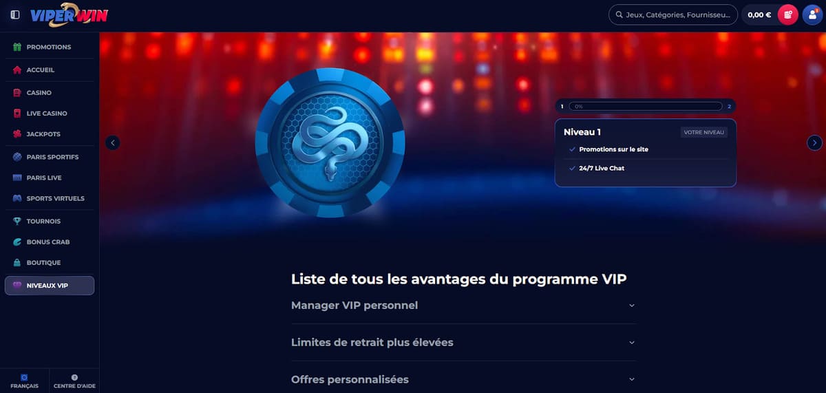 Niveaux VIP ViperWin Casino