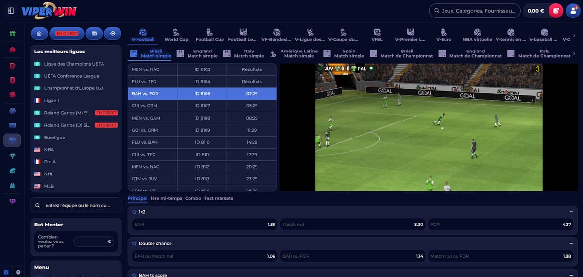 Sports virtuels ViperWin Casino