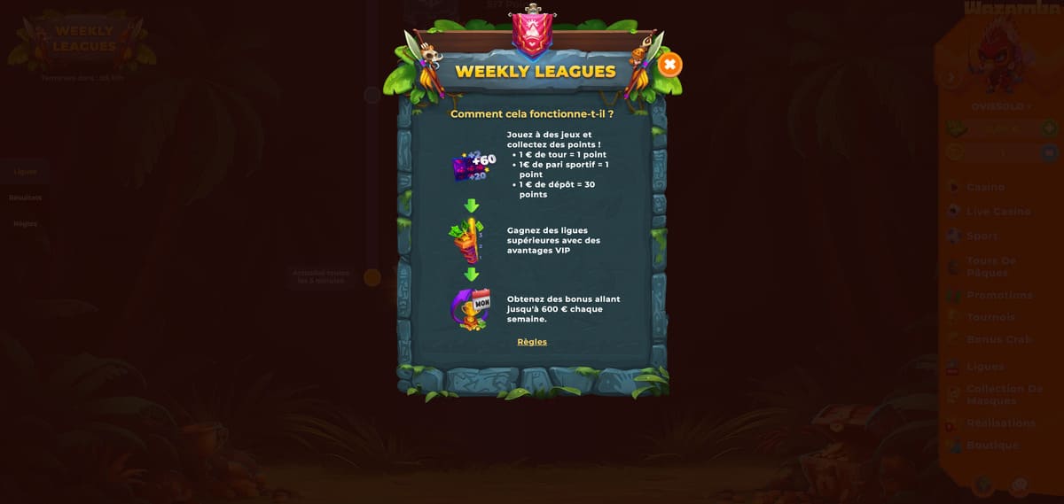 Ligues Wazamba Casino