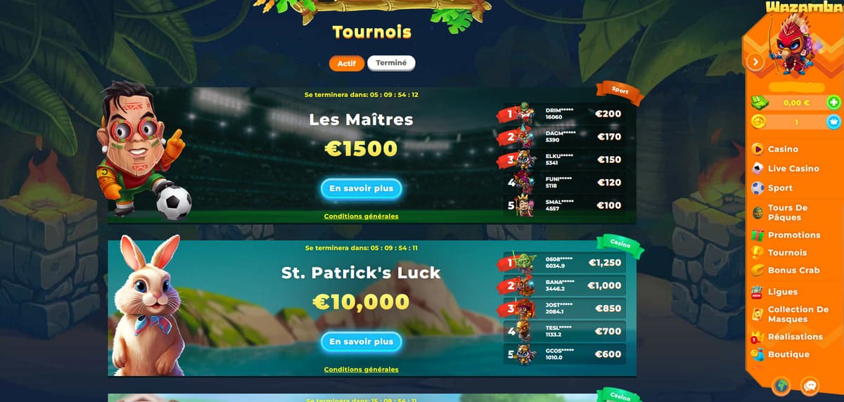 Tournois Wazamba Casino