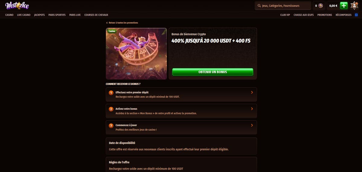 Bonus crypto Westace Casino