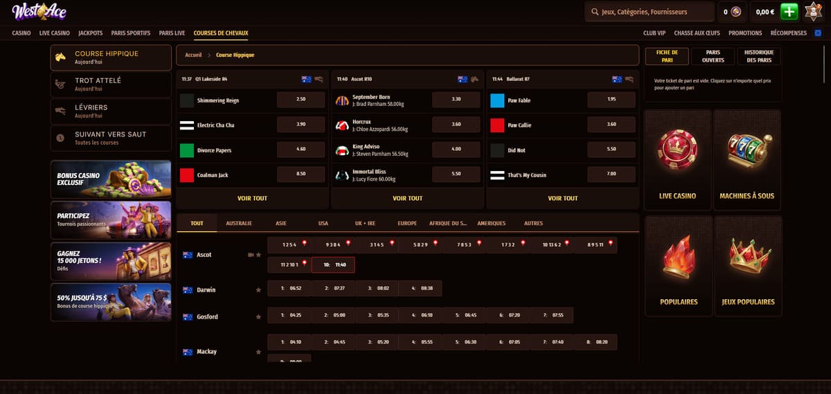Courses hippiques Westace Casino