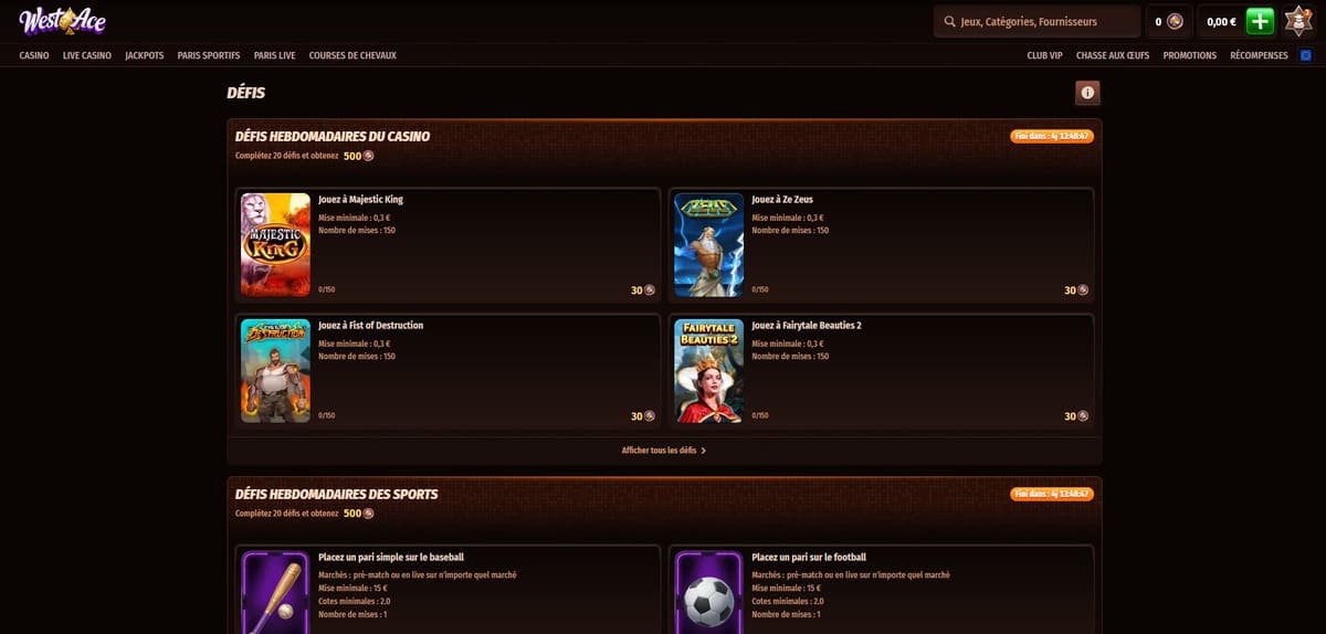 Défis Westace Casino