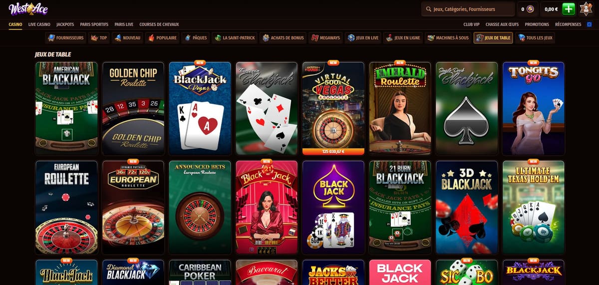 Jeux de table Westace Casino