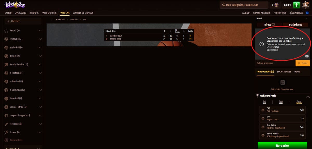 Paris en direct Westace Casino