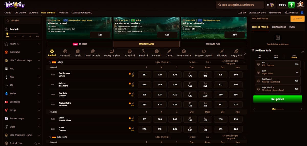 Paris sportifs Westace Casino