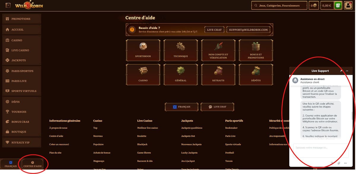 Centre d'aide WildRobin Casino