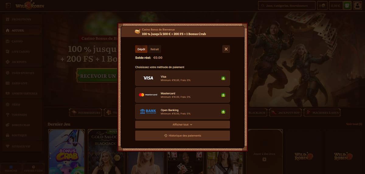 Dépôt WildRobin Casino