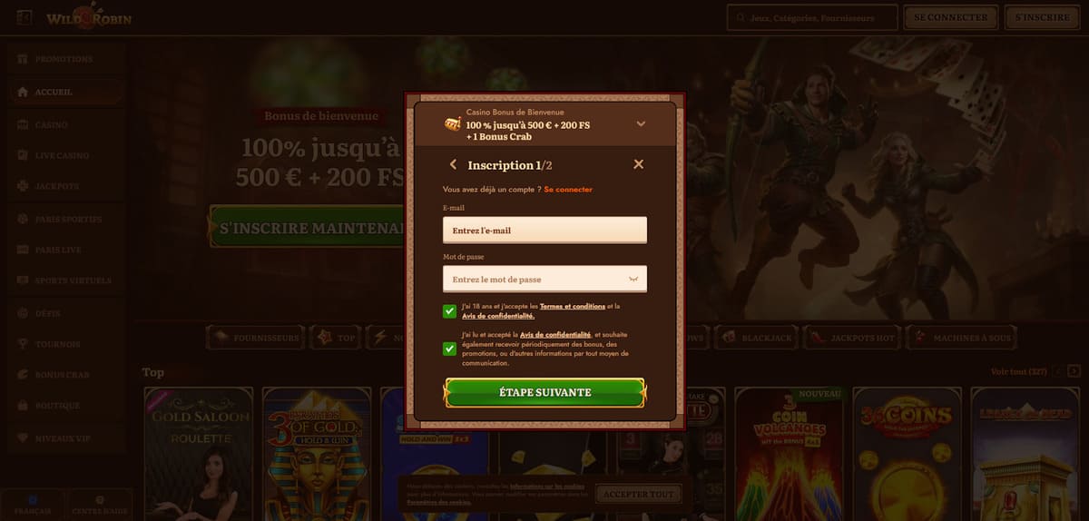 Inscription WildRobin Casino