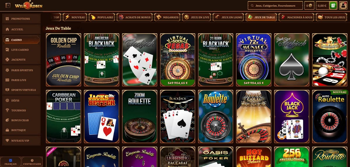 Jeux de table WildRobin Casino