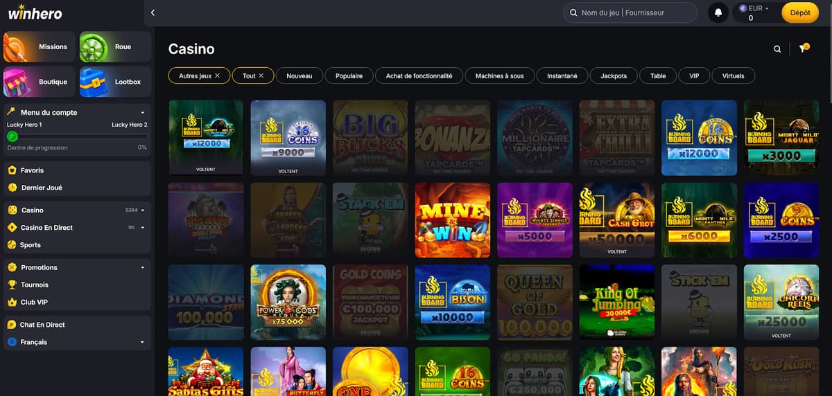 Autres jeux Winhero Casino