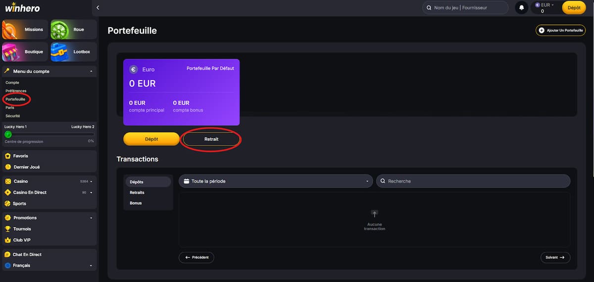 Retrait Winhero Casino