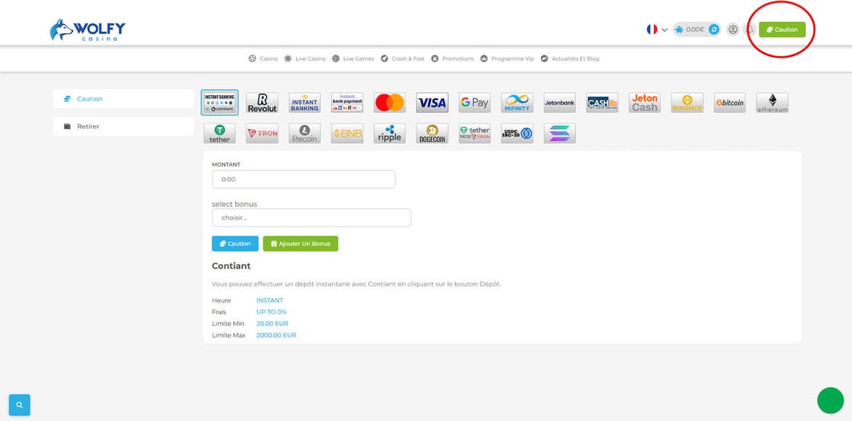 Dépôt Wolfy Casino