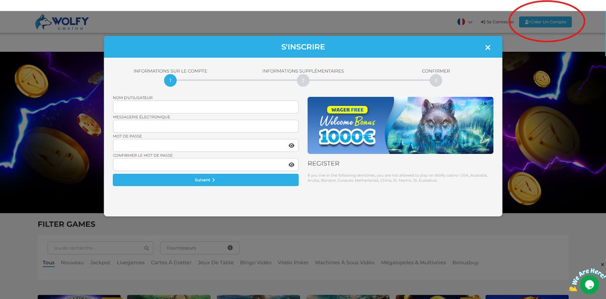 Inscription Wolfy Casino