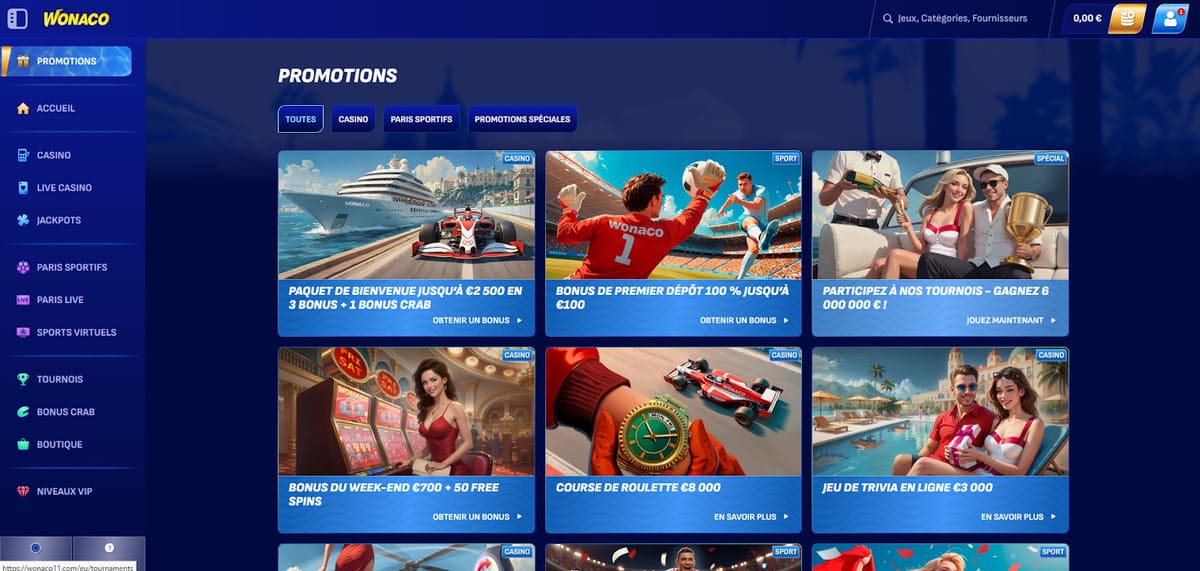 Autres bonus Wonaco Casino