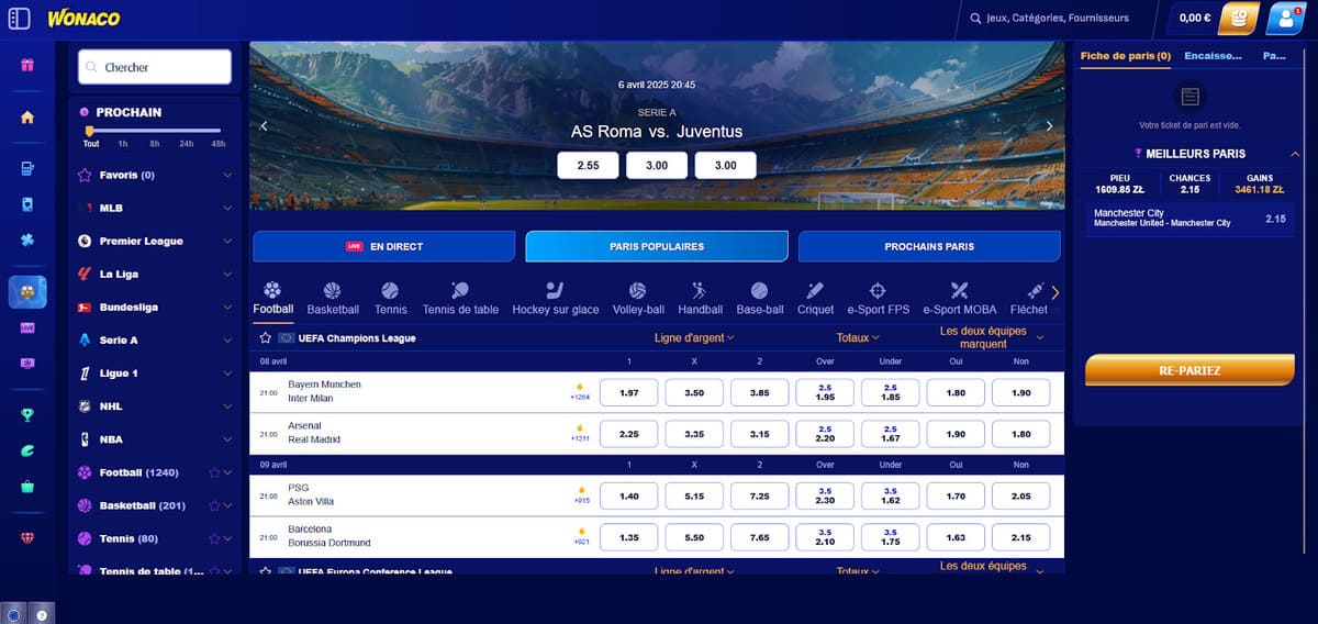 Paris sportifs Wonaco Casino