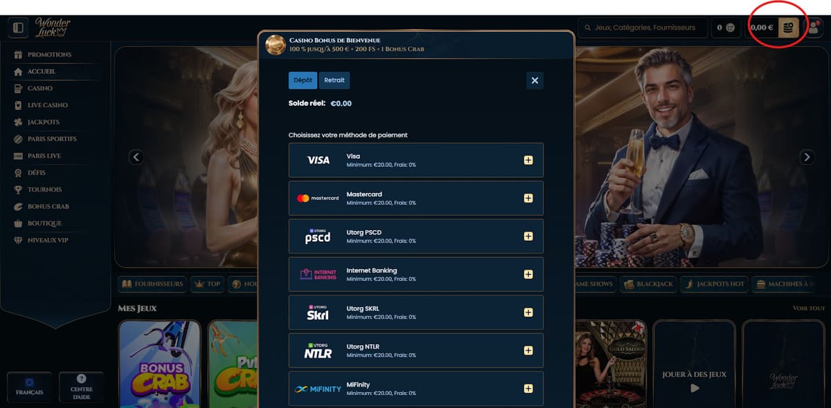 Dépôt Wonder Luck Casino