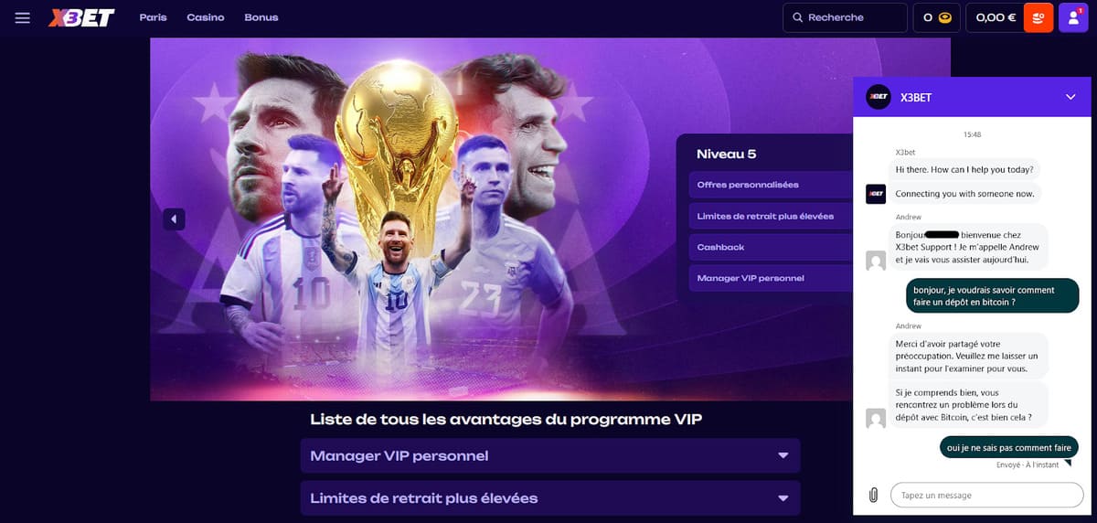 Service client X3Bet Casino