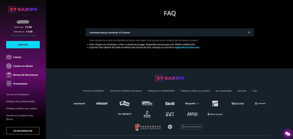 FAQ X7 Casino