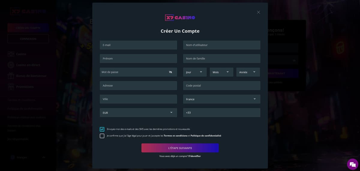 Inscription X7 Casino