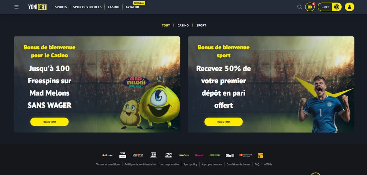 Bonus bienvenue Yonibet Casino