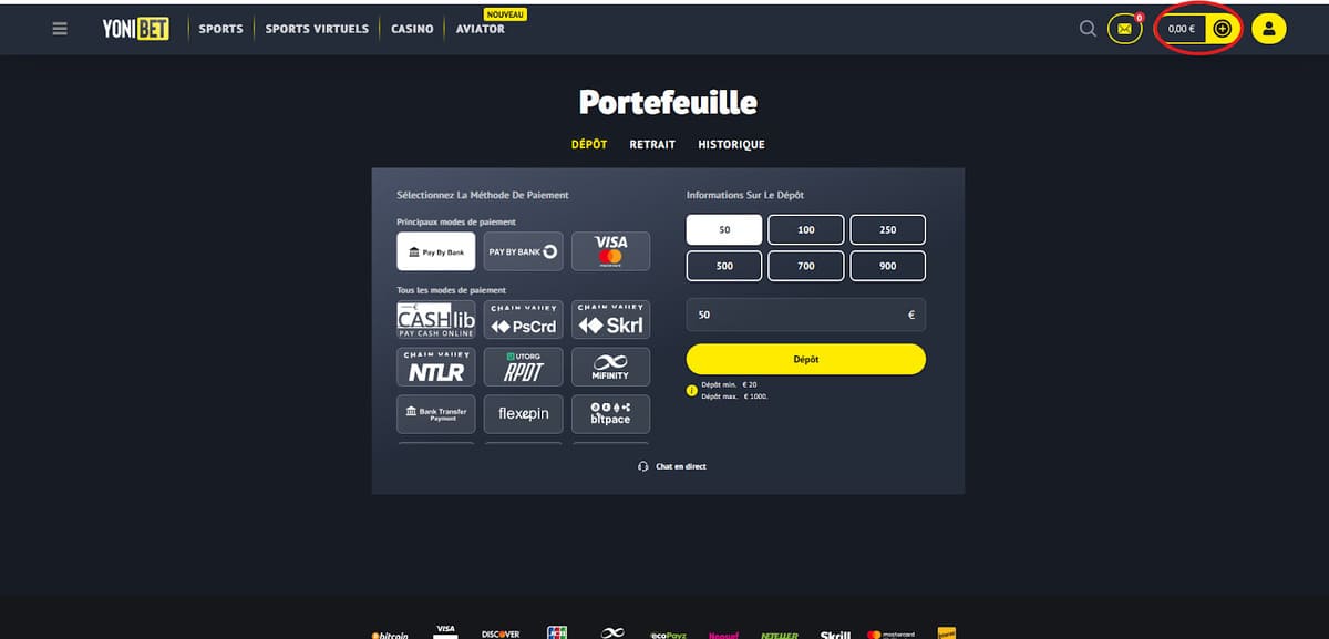 Dépôt Yonibet Casino