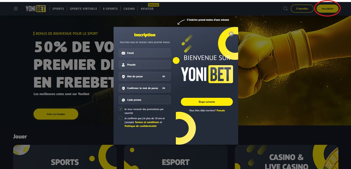 Inscription Yonibet Casino