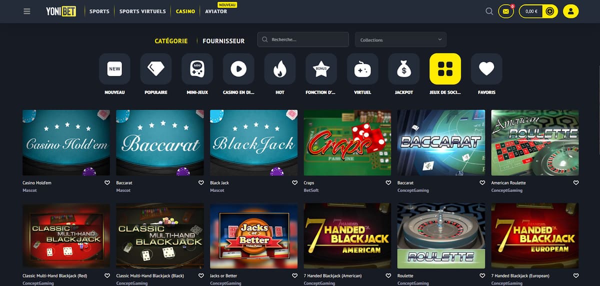 Jeux de table Yonibet Casino