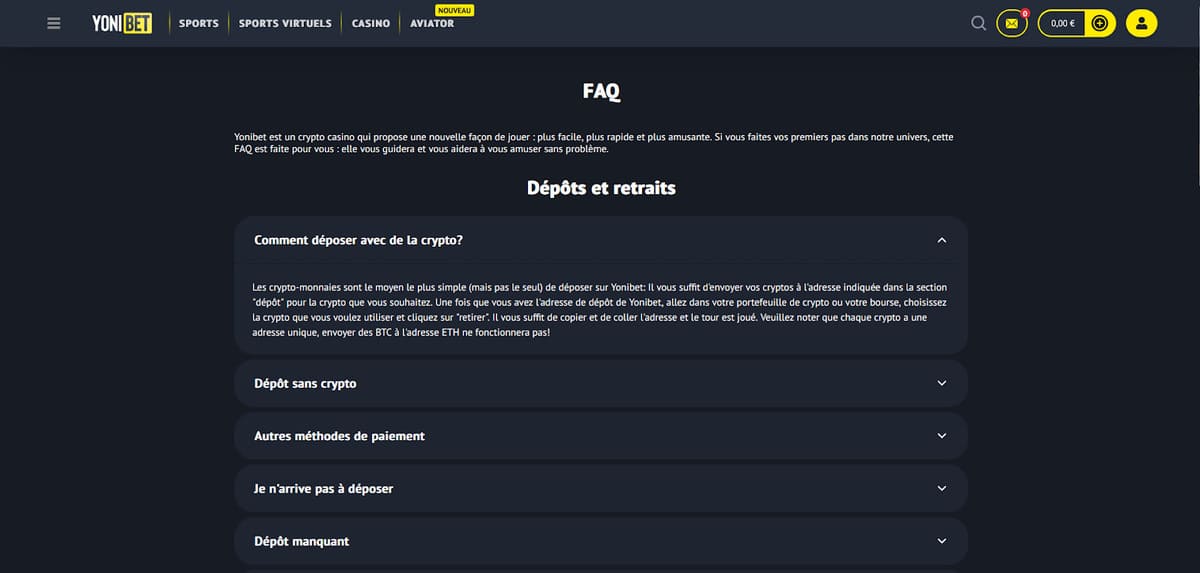 Support client Yonibet Casino
