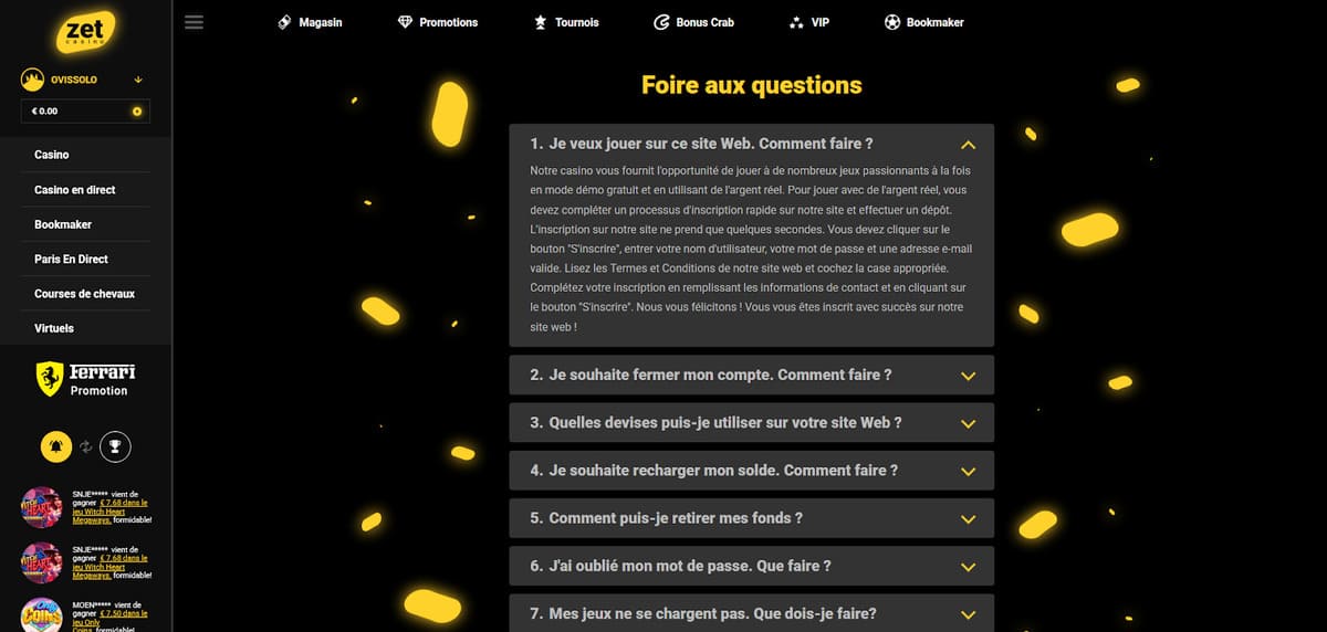 FAQ Zet Casino