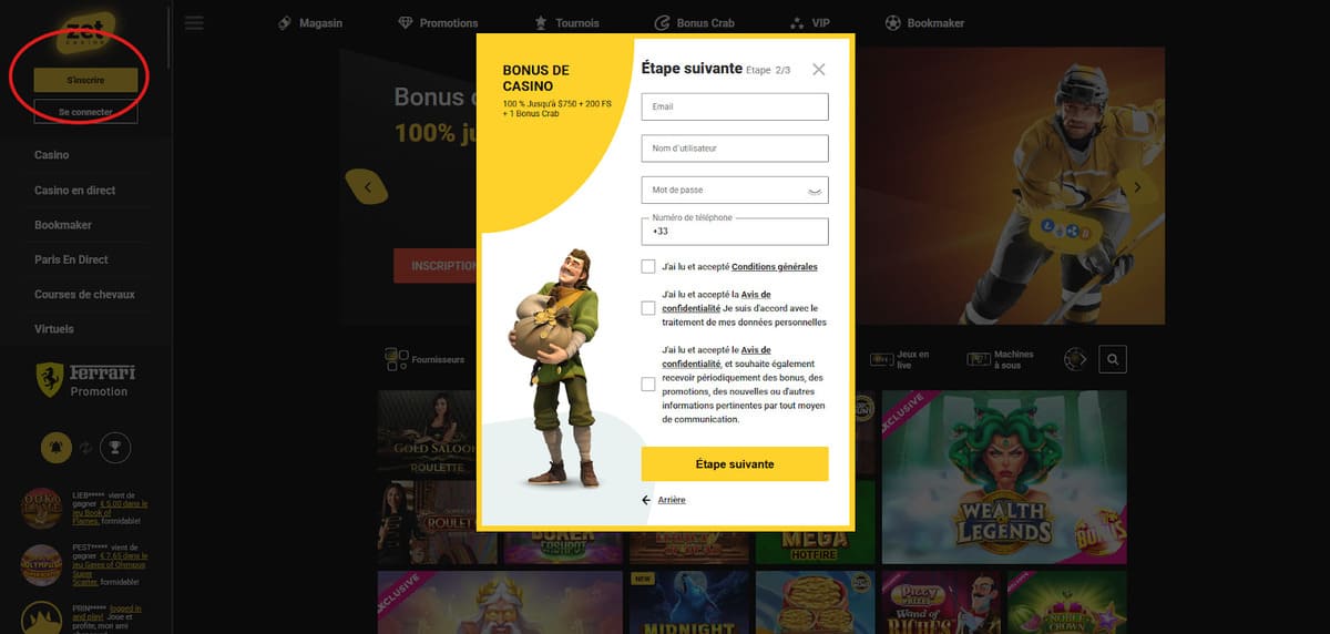 Inscription Zet Casino