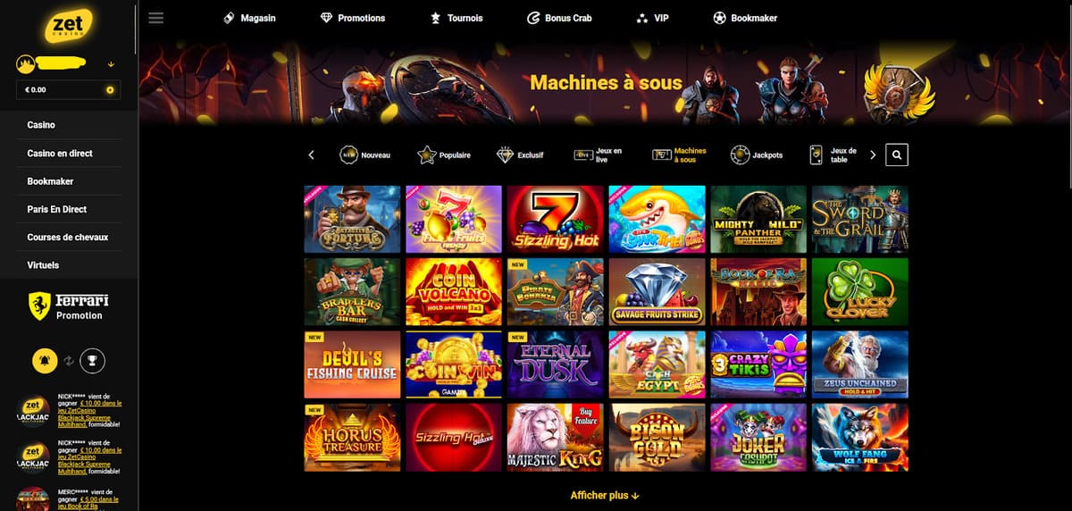 Machines à sous Zet Casino