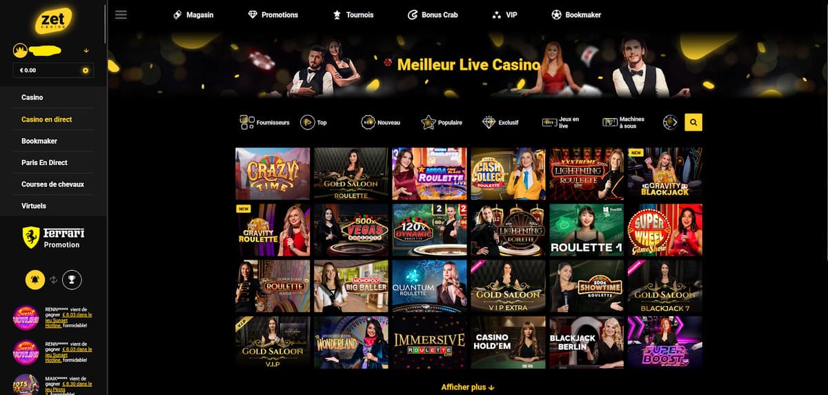 Meilleur live Zet Casino