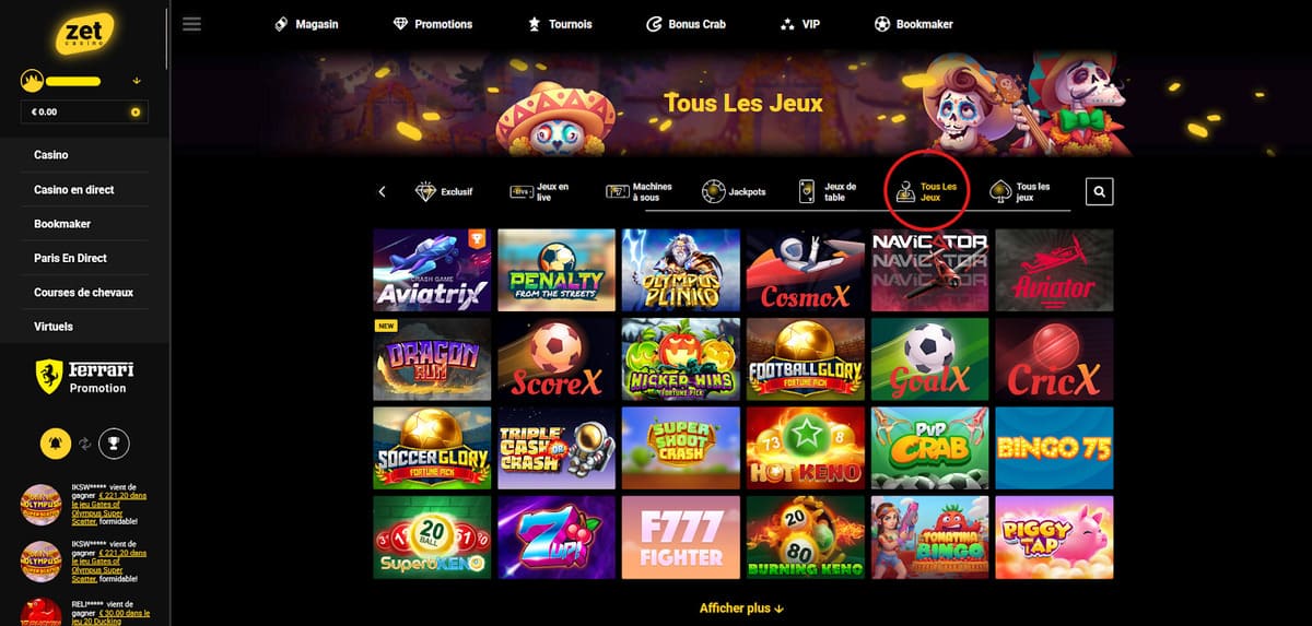 Tous les jeux Zet Casino